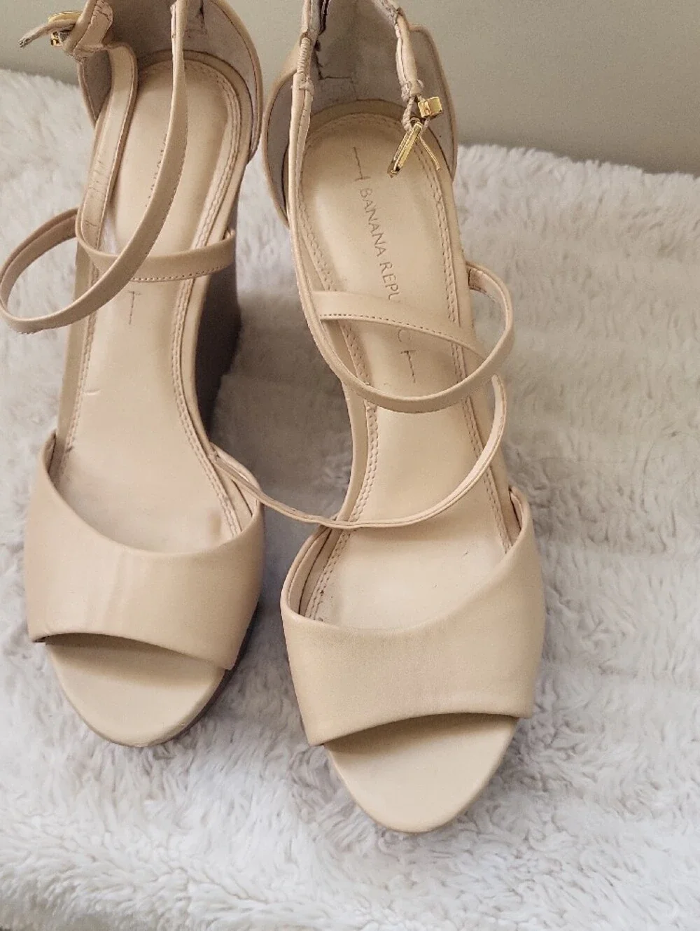 Banana Republic Cream Ankle-Strap Wedge Sandals
